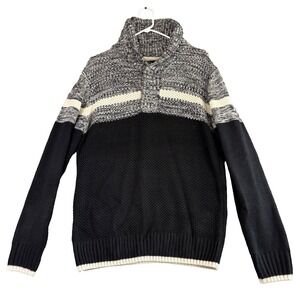 The Slope Men's S Black White Gray Shawl Collar Button Up Knit Sweater Preppy‎
